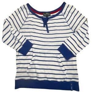 Lauren‎ Ralph Active Women L Nautical Striped Pullover Preppy Kangaroo Pocket